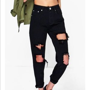 High waist ripped black boyfriend jeans